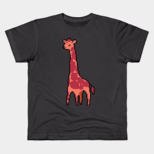 Pixel Wildlife: Vibrant Giraffe in Natural Habitat Kids T-Shirt